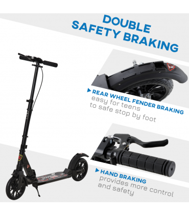 HOMCOM Adult Teens Kick Scooter Fold Adjust 14+ w/ Rear Wheel&Hand Brake Black