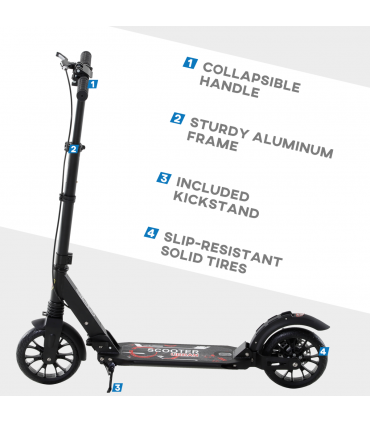 HOMCOM Adult Teens Kick Scooter Fold Adjust 14+ w/ Rear Wheel&Hand Brake Black