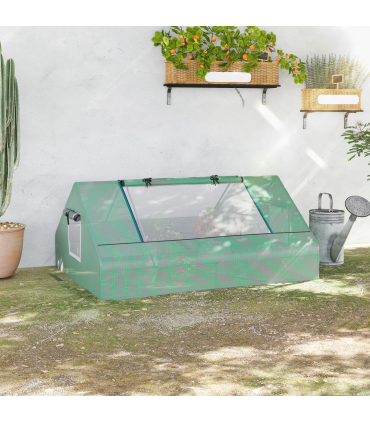 Green Mini Portable Greenhouse 180L x 140W x 80Hcm Zipped Windows and Door