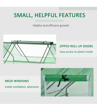 Green Mini Portable Greenhouse 180L x 140W x 80Hcm Zipped Windows and Door