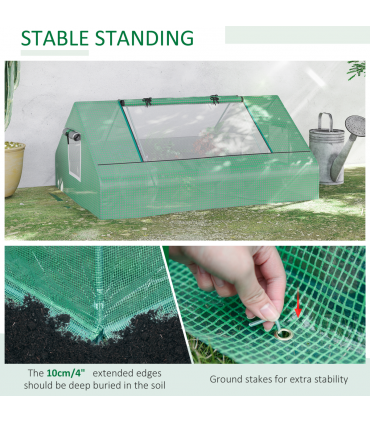 Green Mini Portable Greenhouse 180L x 140W x 80Hcm Zipped Windows and Door