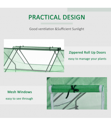 Green Mini Portable Greenhouse 180L x 140W x 80Hcm Zipped Windows and Door