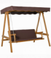 3 Seater Swing Chair & Adjustable Canopy, Wooden Hammock Bench Brown
