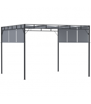 3x3m Steel Pergola Gazebo Garden Retractable Roof Canopy Dark Grey