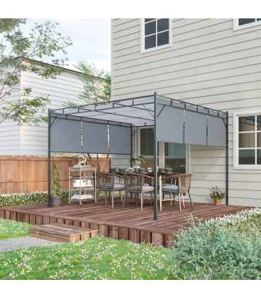 3x3m Steel Pergola Gazebo Garden Retractable Roof Canopy Dark Grey