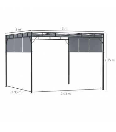 3x3m Steel Pergola Gazebo Garden Retractable Roof Canopy Dark Grey