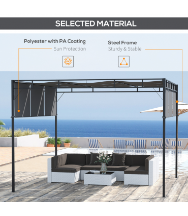 3x3m Steel Pergola Gazebo Garden Retractable Roof Canopy Dark Grey
