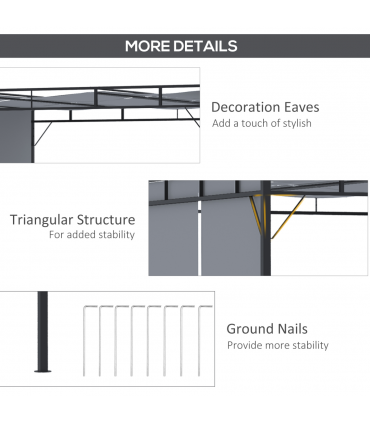 3x3m Steel Pergola Gazebo Garden Retractable Roof Canopy Dark Grey