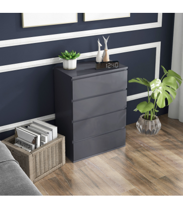 HOMCOM Bedroom Chest of Drawers, High Gloss 4 Drawers Dresser, Drawer Unit