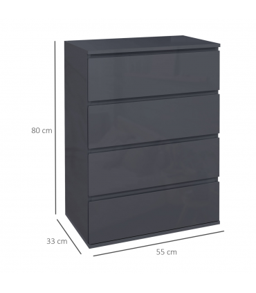 HOMCOM Bedroom Chest of Drawers, High Gloss 4 Drawers Dresser, Drawer Unit