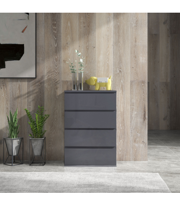 HOMCOM Bedroom Chest of Drawers, High Gloss 4 Drawers Dresser, Drawer Unit