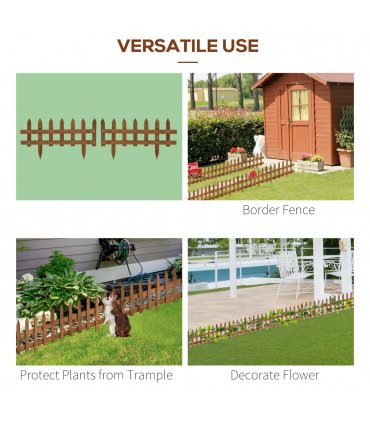 Wooden Border Fences Brown 60cm x 1cm x 34cm 12 Pack Garden Fixed Picket Fence
