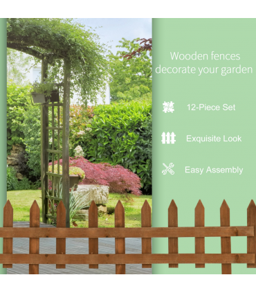 Wooden Border Fences Brown 60cm x 1cm x 34cm 12 Pack Garden Fixed Picket Fence