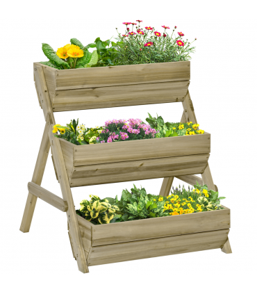 Garden Bed Kit Wood Green 3 Tier Raised 120x68x80cm Flowers Vegetables Herbs