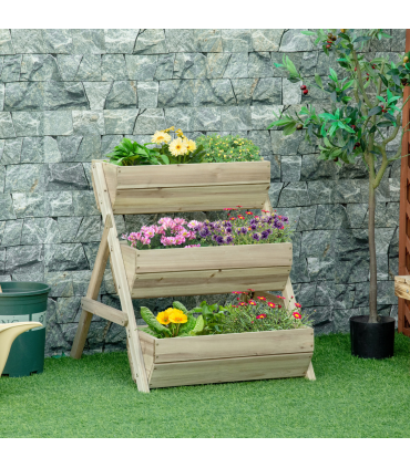 Garden Bed Kit Wood Green 3 Tier Raised 120x68x80cm Flowers Vegetables Herbs