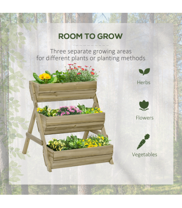 Garden Bed Kit Wood Green 3 Tier Raised 120x68x80cm Flowers Vegetables Herbs
