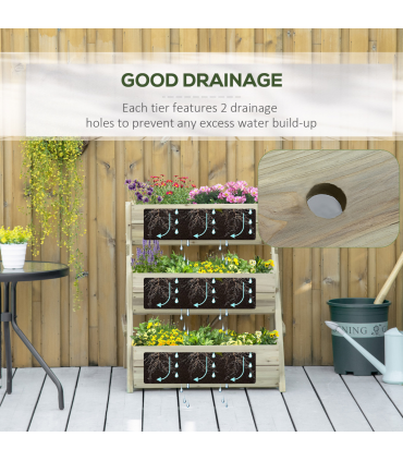 Garden Bed Kit Wood Green 3 Tier Raised 120x68x80cm Flowers Vegetables Herbs