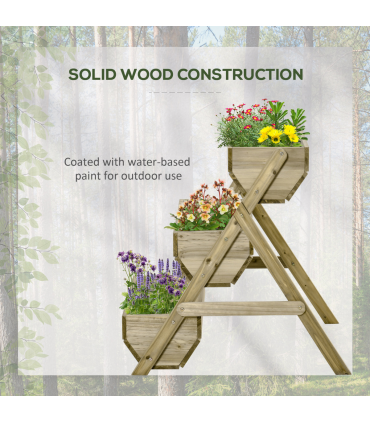 Garden Bed Kit Wood Green 3 Tier Raised 120x68x80cm Flowers Vegetables Herbs