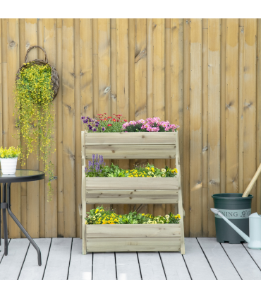 Garden Bed Kit Wood Green 3 Tier Raised 120x68x80cm Flowers Vegetables Herbs