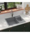 Kitchen Sink with Overflow Hole Double Basins Grey Granite