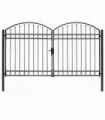 Fence Gate Double Door with Arched Top Steel 300x200 cm Black