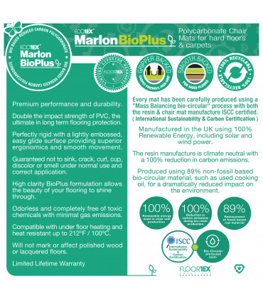 Ecotex® BioPlus Carbon Neutral Polycarbonate Chair Mat for Carpet - 116 x 150cm