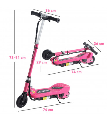 HOMCOM Folding Kids Electric Scooter for 7-14, Pink