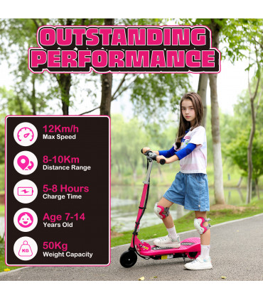 HOMCOM Folding Kids Electric Scooter for 7-14, Pink