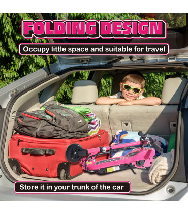 HOMCOM Folding Kids Electric Scooter for 7-14, Pink