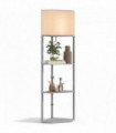 HOMCOM Corner Modern Floor Lamp with Shelves for Living Room, Bedroom, Grey