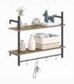HOMCOM Wall Shelf Unit with 4 Hooks for Living Room, Entryway, Grey