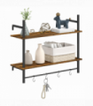 HOMCOM Wall Shelf Unit with 4 Hooks for Living Room, Entryway, Rustic Brown