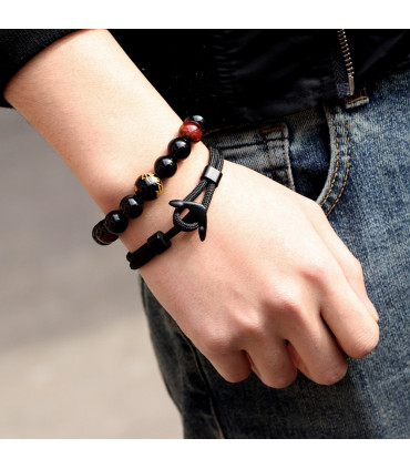 Men's Black Anchor Bracelet
