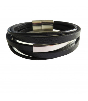 Men's Black Leather Bar Bracelet - Fashion Accessory