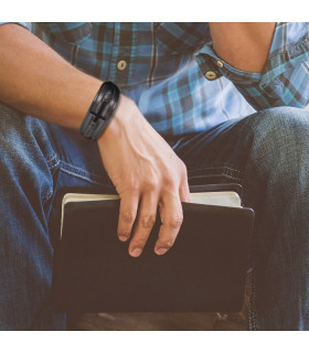 Men's Black Leather Cross Bracelet