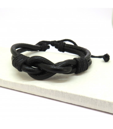 Men's Black Leather Knot Bracelet