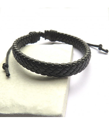 Men's Black Leather Weave Bracelet