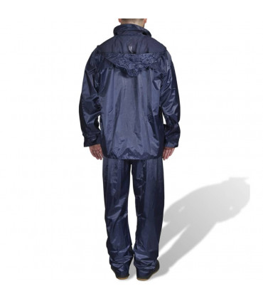 Men's Navy Blue 2-Piece Rain Suit with Hood XXL