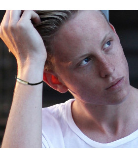 Men's Thin Black Leather Bracelet