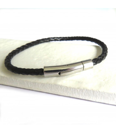 Men's Thin Black Leather Bracelet