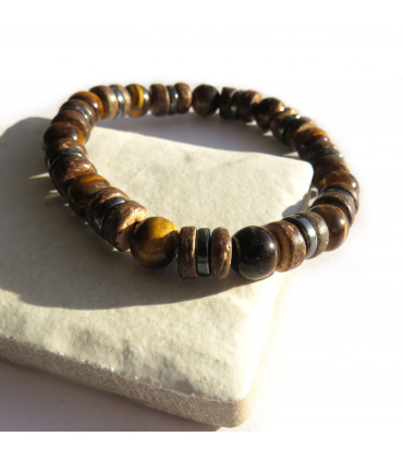 Men's Tigers Eye Beaded Bracelet Brown 8mm Beads 20-23cm Size Gift Box Included