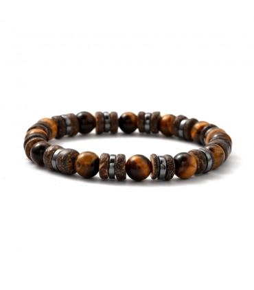 Men's Tigers Eye Beaded Bracelet Brown 8mm Beads 20-23cm Size Gift Box Included