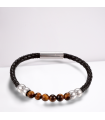 Men's Tigers Eye Leather Bracelet Brown 21cm 8.5 inches Bead size 6.5mm