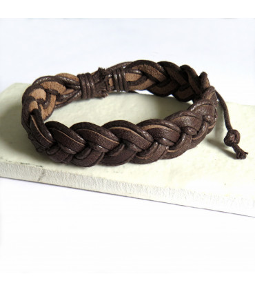 Mens Brown Pleated Leather Bracelet
