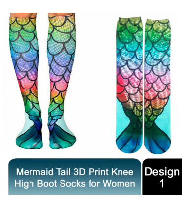Mermaid Tail Print Women Girl Knee High Boot Socks[Design - 1]