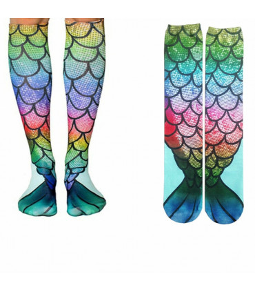 Mermaid Tail Print Women Girl Knee High Boot Socks[Design - 1]