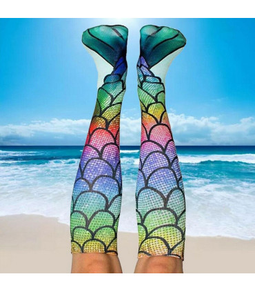 Mermaid Tail Print Women Girl Knee High Boot Socks[Design - 1]