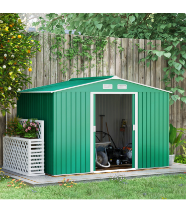 Metal 9x6 ft Garden Shed Storage Door Roof Building Container-Green