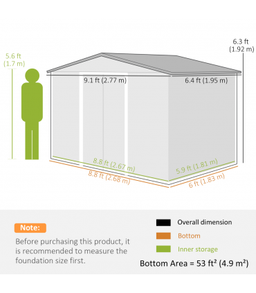 Metal 9x6 ft Garden Shed Storage Door Roof Building Container-Green