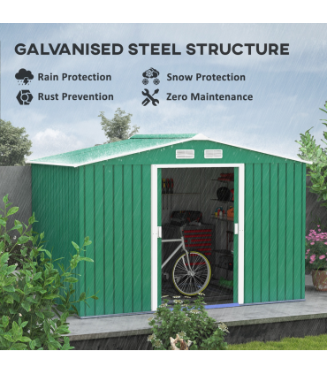 Metal 9x6 ft Garden Shed Storage Door Roof Building Container-Green